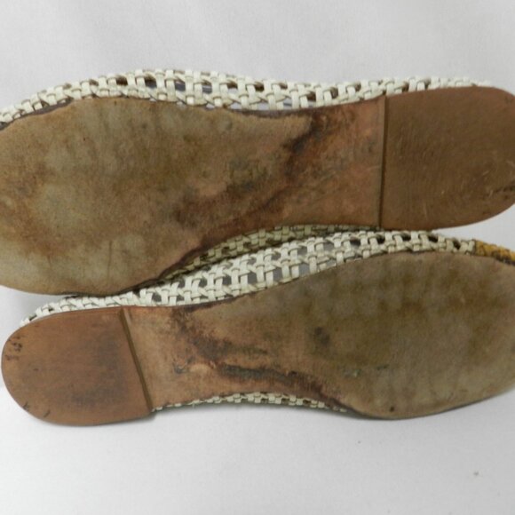 Tory Burch Chelsea Leather Woven Logo flats slides mustard white Size Sz 8.5 - Picture 12 of 13